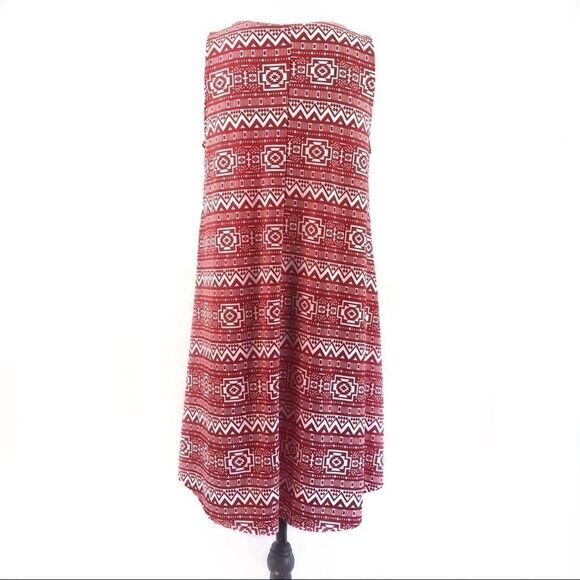 82 Days Dress High Low Red White Geometric Print Pullover Sleeveless Medium - Picture 3 of 6